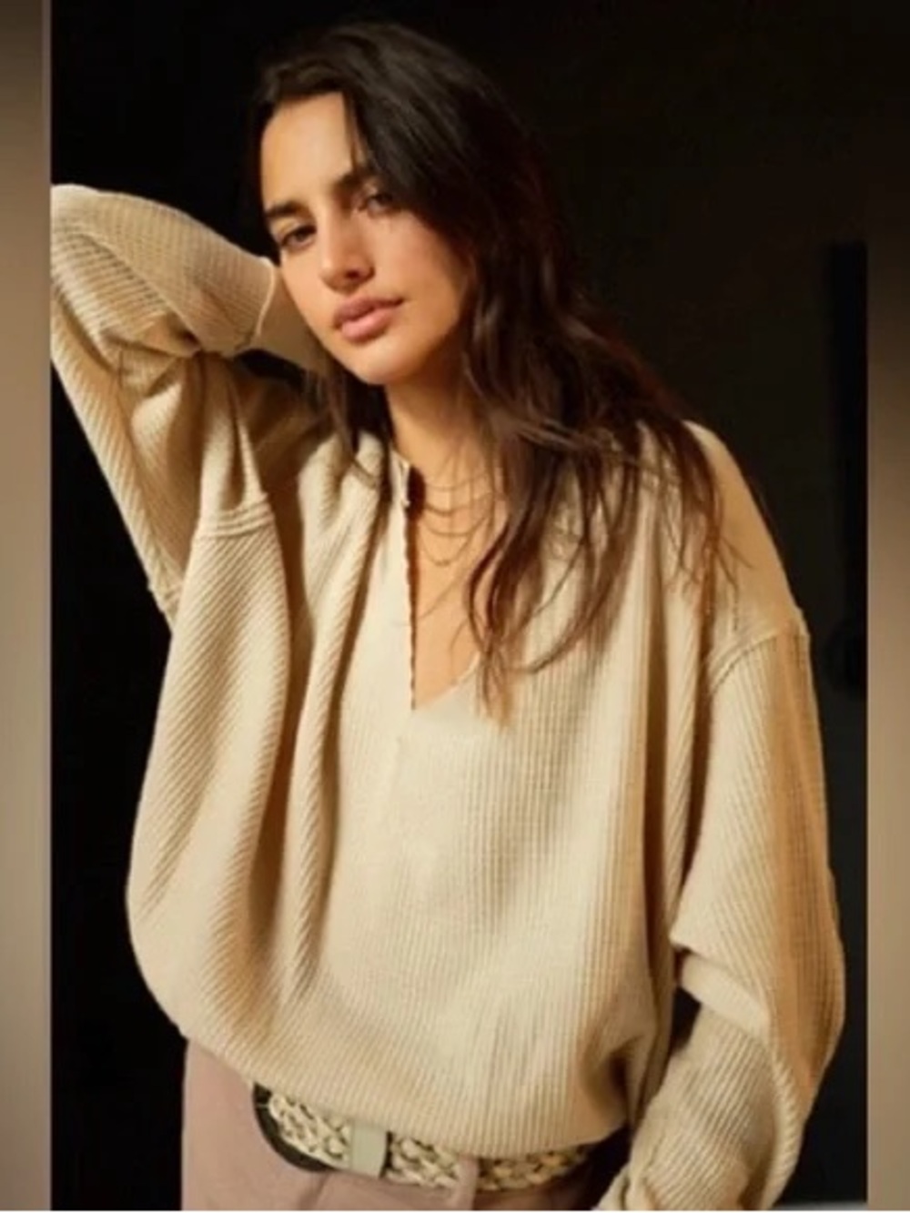 Free People Owen Thermal Waffle Knit Pullover Sz Small